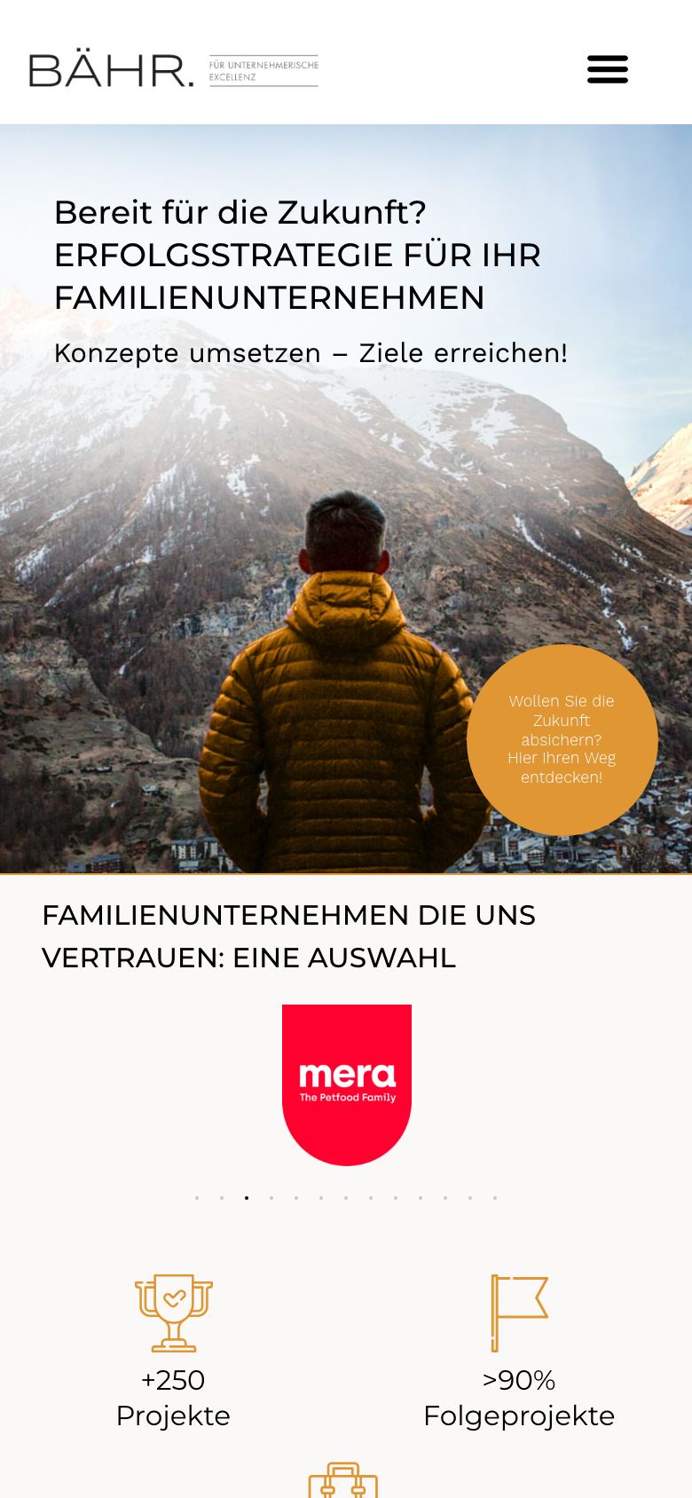 Screenshot der mobilen Startseite von baehr-excellenz.de