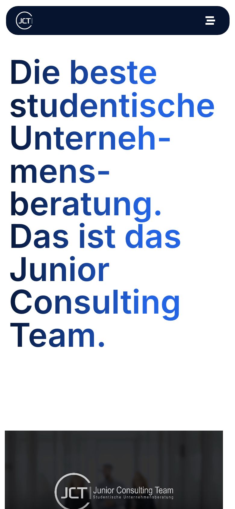 Screenshot der mobilen Startseite von jct.de
