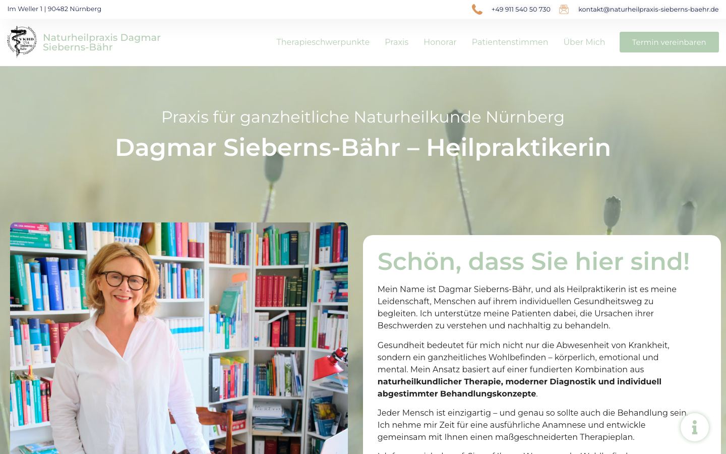 Screenshot der Startseite von naturheilpraxis-sieberns-baehr.de